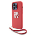 Zaní kryt DKNY PU Leather Stack Logo Wrist Strap pro Apple iPhone 14 Pro, červená