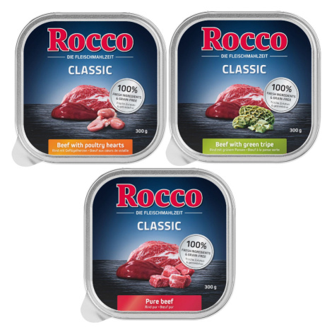 Zkušební balení Rocco 9 x 300 g mix - Classic Mix 1: hovězí pur, žaludky, drůbeží srdce