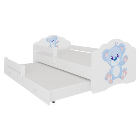 ArtAdrk Dětská postel CASIMO II | s přistýlkou ​​a zábranou Provedení: Modrý medvídek