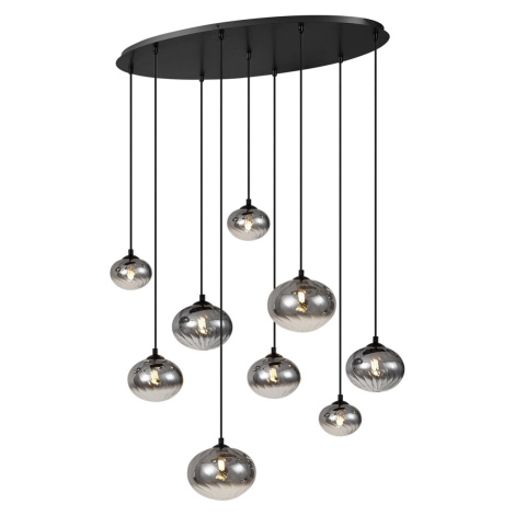 Moderní závěsné svítidlo černé s kouřovým sklem 9-světelné - Jia QAZQA