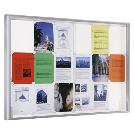 eurokraft pro Informační skříňka, hliníkový rám, posuvné dveře, 18 x DIN A4, š x v x h 1330 x 97