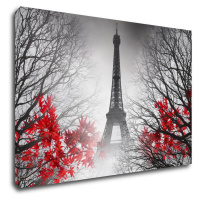 Impresi Obraz Eiffelova věž černobílá s červeným detailem - 90 x 60 cm