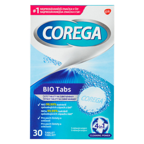 Corega Bio Tabs čisticí tablety 4v1 na zubní náhrady, 30 ks