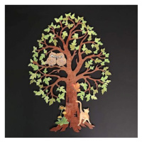 AMADEA Dřevěný strom se sovami, barevná závěsná dekorace, výška 28 cm