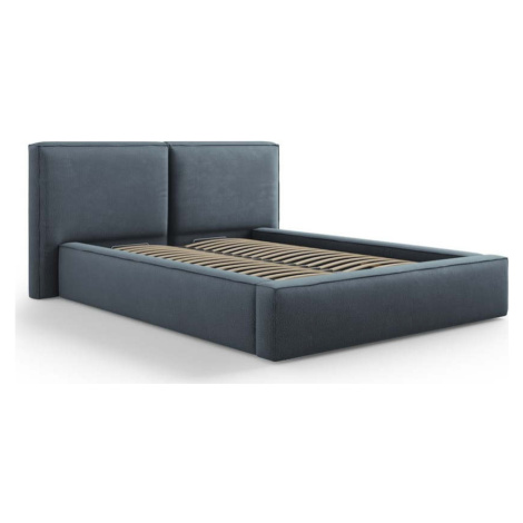 Tmavě modrá čalouněná dvoulůžková postel s úložným prostorem a roštem 140x200 cm Arendal – Cosmo Cosmopolitan design