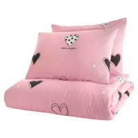 Růžový přehoz přes postel se 2 povlaky na polštář z ranforce bavlny Mijolnir Hati, 225 x 240 cm