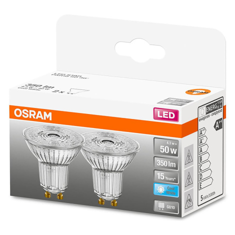 2x LED žárovka LED GU10 4,3W = 50W 350lm 4000K Neutrální 36° OSRAM STAR