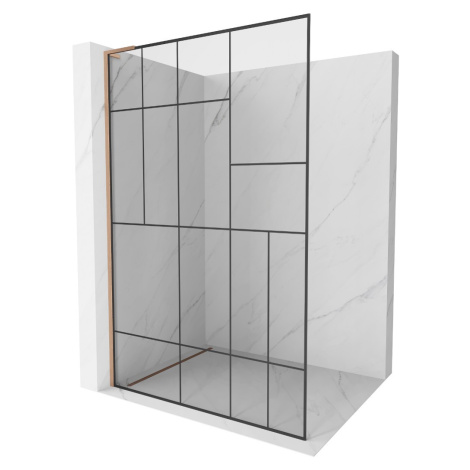 MEXEN/S Kioto L Sprchová zástěna WALK-IN 100 x 200 cm, černý vzor, měď kartáčovaná 800-100-103-6