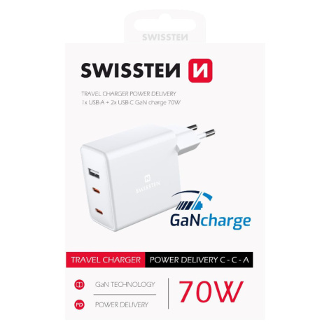 SÍŤ.ADAP.GaN 2x USB-C+1xUSB 70W SWISSTEN