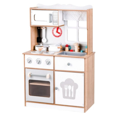 ECO TOYS Velká dřevěná kuchyňka s příslušenstvím, Eco Toys 60 x 92 cm x 30 cm - bílá/přírodní ECOTOYS