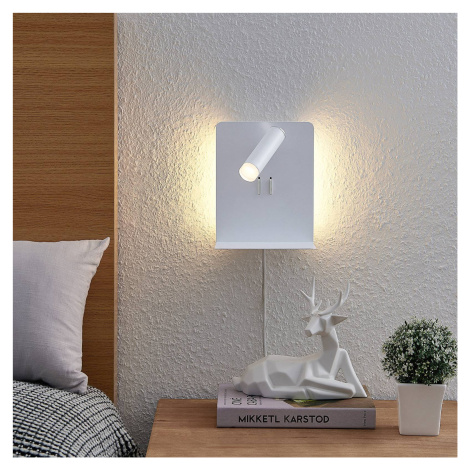 Lucande Lucande LED nástěnné bodové svítidlo Zavi, bílé, zástrčka, police, USB