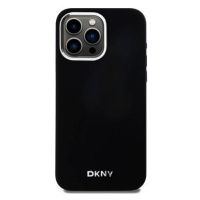 DKNY Liquid Silicone Silver Metal Logo Magsafe Zadní Kryt pro iPhone 15 Pro Max Black