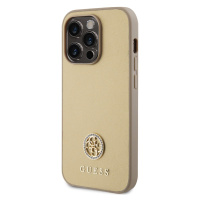 Zadní kryt Guess PU 4G Strass Metal Logo pro Apple iPhone 15 Pro, zlatá
