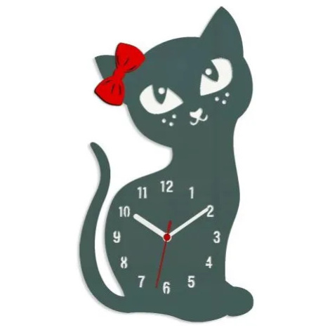 ModernClock Nástěnné hodiny Cat šedé