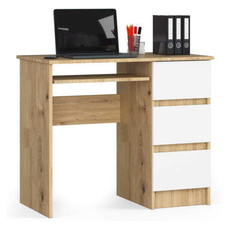 Ak furniture Třízásuvkový počítačový stůl DYENS pravý 90 cm hnědý/bílý dub