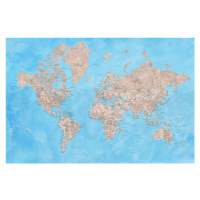 Mapa Detailed watercolor world map in brown and blue, Bree, Blursbyai, 40 × 26.7 cm