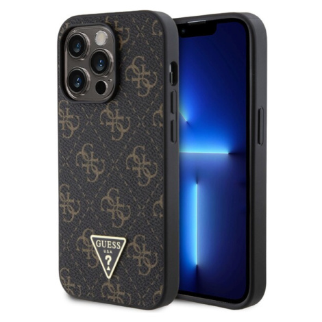 Guess PU Leather 4G Triangle Metal Logo kryt iPhone 14 Pro černý