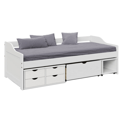 Postel s úložným prostorem, bílá, masiv, 90x200, MAXI NEW P3, poškozené zboží Tempo Kondela