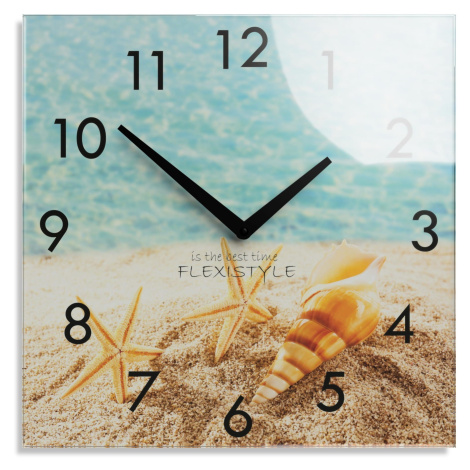 Dekorační skleněné hodiny 30 cm s motivem pláže