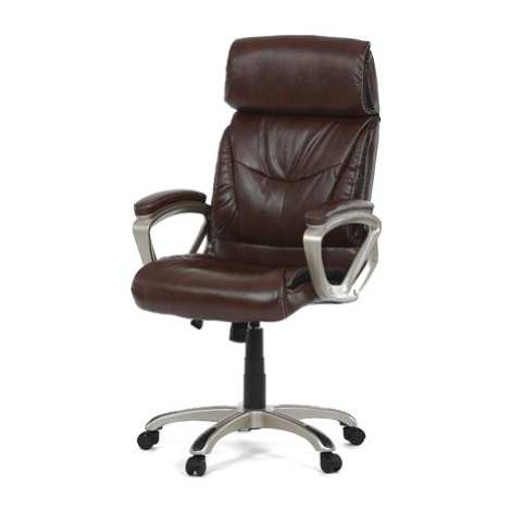 Kancelářská židle, tmavě hnedá koženka, plast v barvě champagne, kolečka pro tvrdé podlahy Autronic