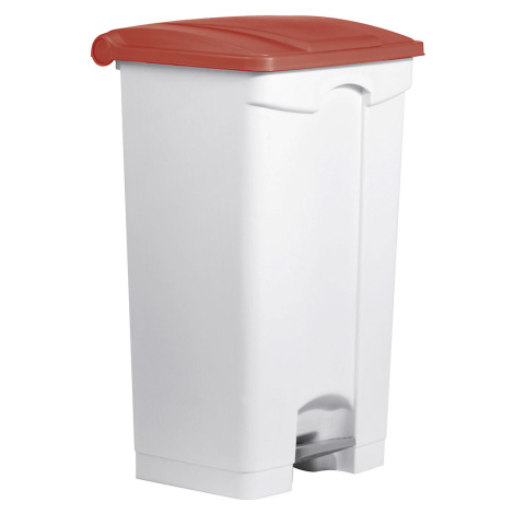 helit Nášlapná nádoba na odpad, objem 90 l, š x v x h 500 x 830 x 410 mm, bílá, červené víko