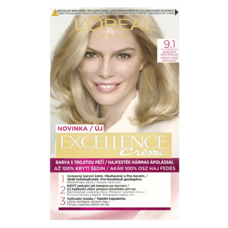 L'Oréal Barva na vlasy Excellence Creme 9.1 blond velmi světlá popelavá