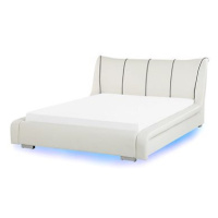 BELIANI postel s LED NANTES 140 × 200 cm, kožená, bílá