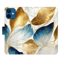 iSaprio flip pouzdro GoldBlue Leaves pro iPhone 12 mini