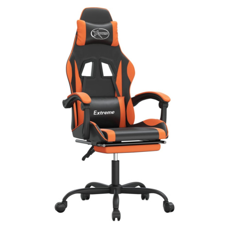 vidaXL Otočná herní židle s podnožkou černá a oranžová umělá kůže