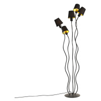 Designová stojací lampa černá 5-světelná s upínacím stínidlem - Wimme