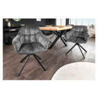 Estila Designová otočná jídelní židle Mariposa s tmavě šedým sametovým čalouněním a černýma noha