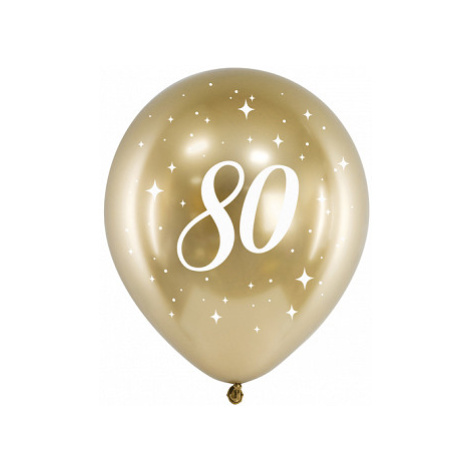 PartyDeco Latexové balónky - zlaté číslo 80 6ks