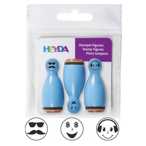 HEYDA Dřevěná razítka kuželky smajlíci - modré 3 ks