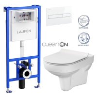 LAUFEN Rámový podomítkový modul CW1 SET s bílým tlačítkem + WC CERSANIT CITY NEW CLEANON + WC SE