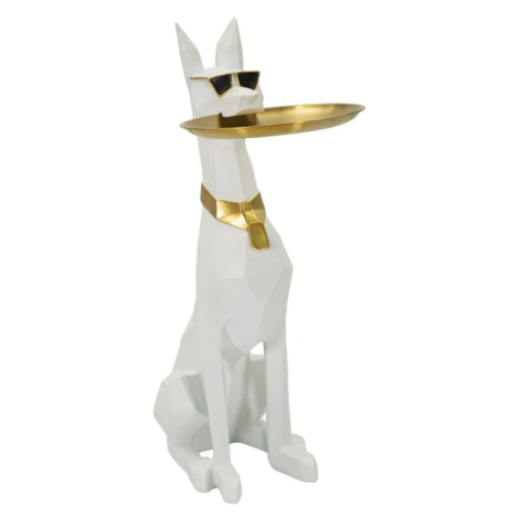Mauro Ferretti Dekorativní soška Dog Ory s podnosem 74 cm bílá