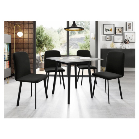 Jídelní set 4+1 PHOBIE - šedý mramor / černý
