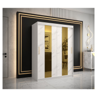 Šatní skříň Abi Golden Pole Barva korpusu: Bílá, Rozměry: 150 cm, Dveře: Bílý Marmur + zlaté zrc