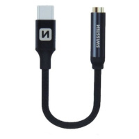 SWISSTEN audio adaptér USB-C - Jack (M/F), opletený, 15 cm, černá - 73501301