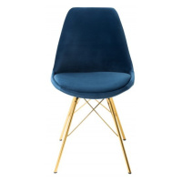 Estila Designová moderní židle Scandinavia se zlatým kovovým nohama a tmavě modrým čalouněním 86
