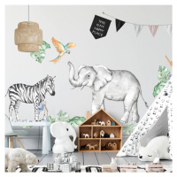 Dětské samolepky na zeď - Slon a zebra ze safari