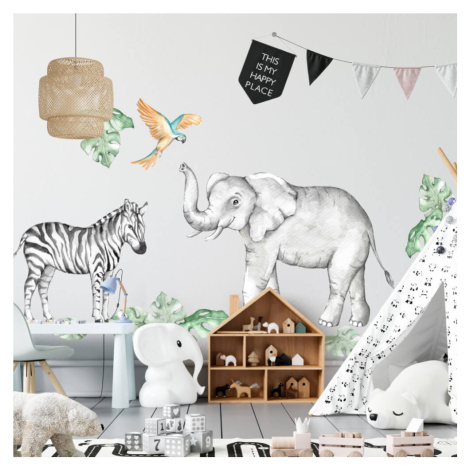 Dětské samolepky na zeď - Slon a zebra ze safari INSPIO