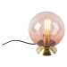 Stolní lampa ve stylu art deco mosaz s růžovým sklem - Pallon