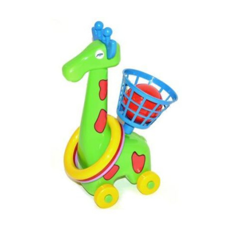 Žirafa házecí na kolečkách s kroužky a košíkem Wiky