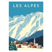 Ilustrace Alps travel retro poster, vintage banner., Rinat Khairitdinov, 26.7x40 cm
