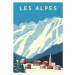 Ilustrace Alps travel retro poster, vintage banner., Rinat Khairitdinov, 26.7 × 40 cm