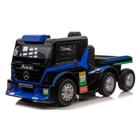 mamido Dětský elektrický kamion Mercedes Axor LCD MP4 s návěsem modrý