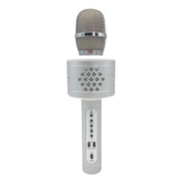 Mikrofon karaoke Bluetooth stříbrný na baterie s USB kabelem