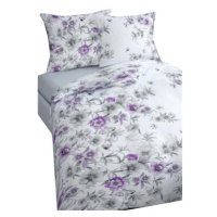 4sleep Flanelové povlečení Alaska 140 × 200 + 70 × 90 cm - Květiny fialové s šedými listy na bíl