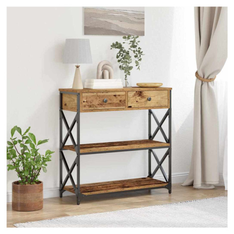 vidaXL Konzolový stůl se zásuvkou s policí Staré dřevo 75 x 28 x 75 cm