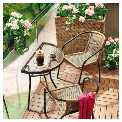 Půlkulatý balkonový stůl - skleněný s kovovou konstrukcí